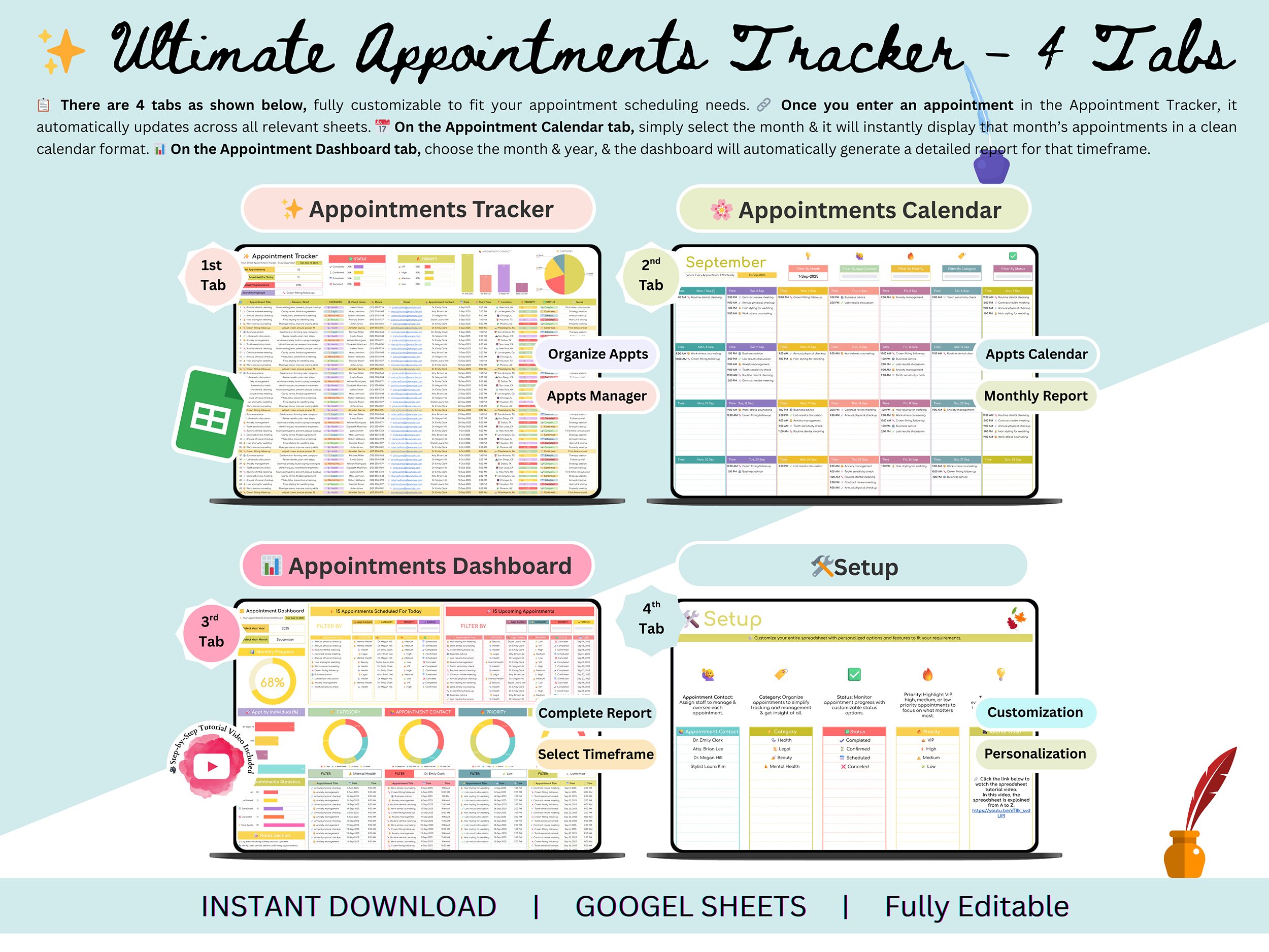 Appointment Tracker – appointment planner – appointment schedule – client appointment tracker – weekly appointment planner printable