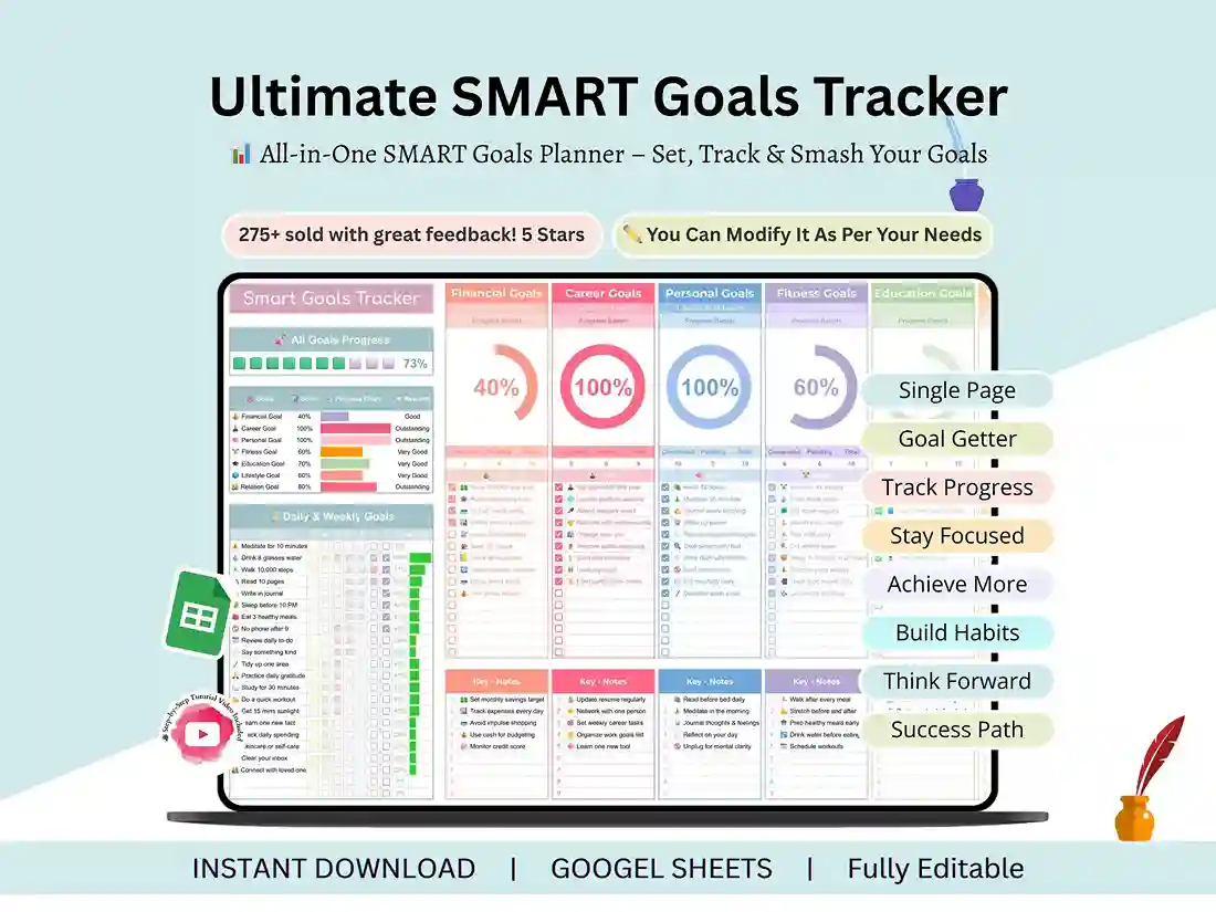 Smart goal tracker weekly layout in Google Sheets