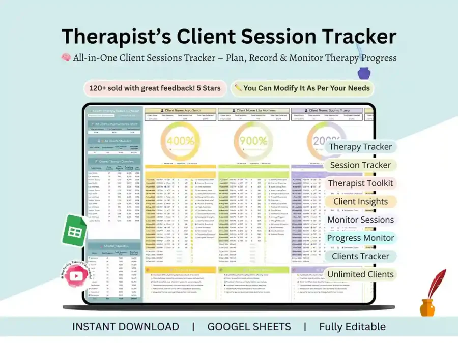 Therapist session tracker Google Sheets dashboard overview