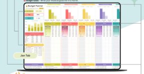 Monthly budget planner tab with category breakdown