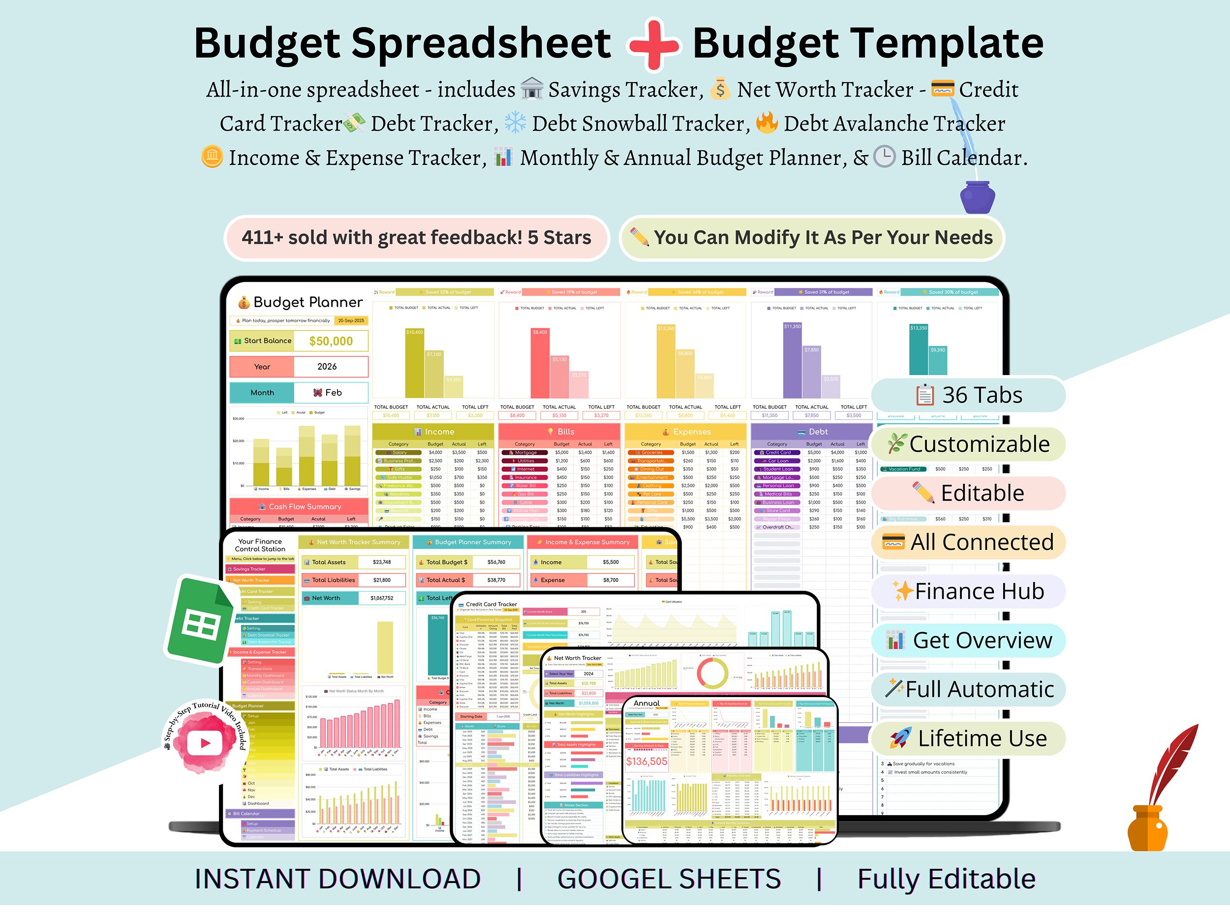 Financial Planner Google Sheets – Budget & Debt Tracker 19 Budget planner setup tab with custom spending categories