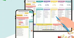 Weekly and monthly cleaning schedule tabs in editable Google Sheets planner