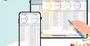 Daily task tracking sheet with checkboxes and automatic completion percentage