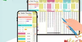 Color-coded debt payoff thermometer showing percentage paid off per account