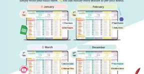 Digital student planner layout with classes and assignments in Google Sheets