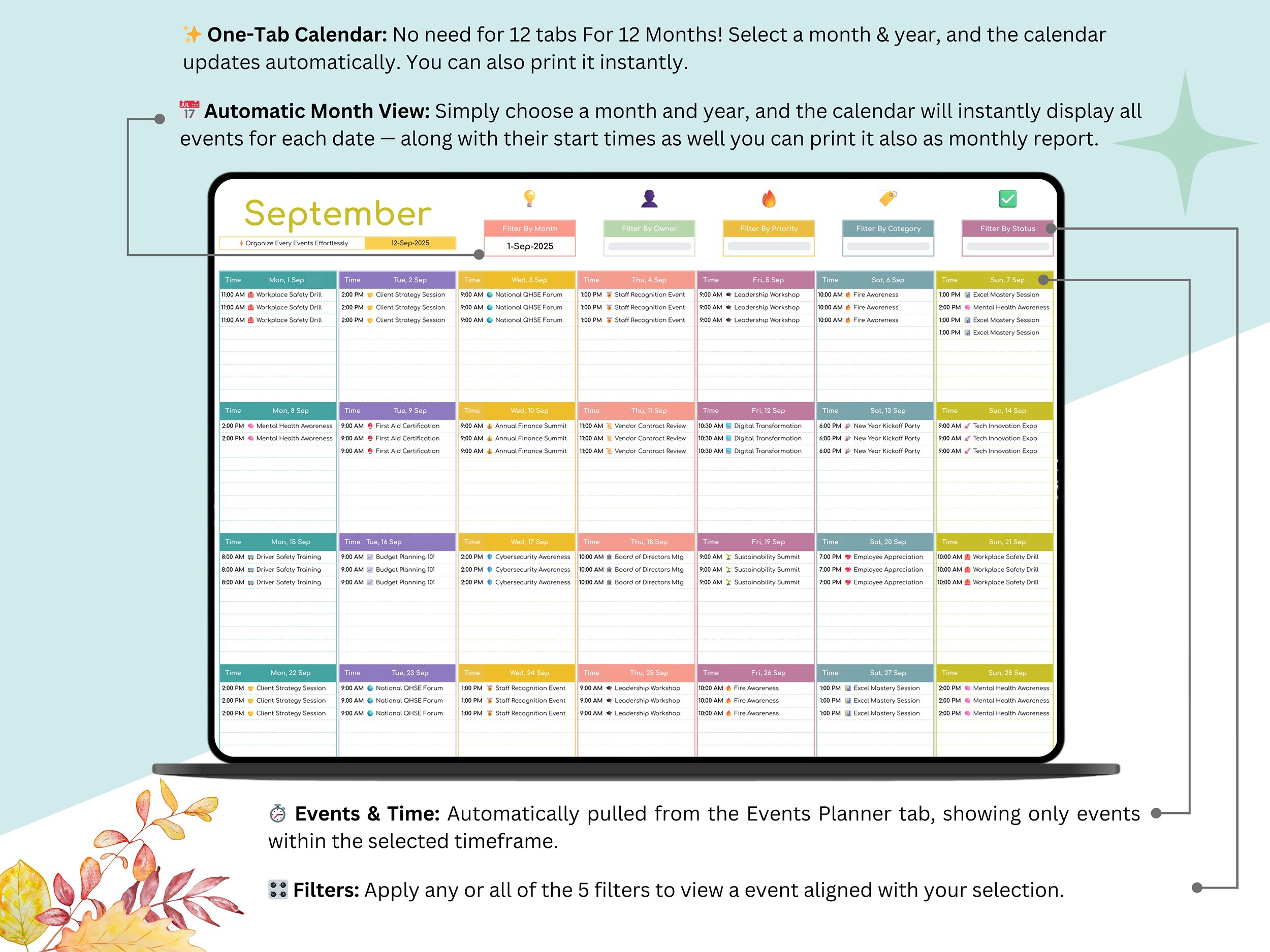 Events Planner - events calendar - events calendar google sheets - event planning spreadsheet - event planner spreadsheet - events tracker - Image 5