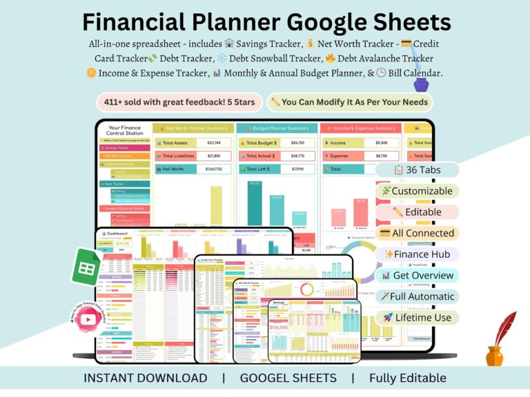Financial Planner Google Sheets dashboard overview