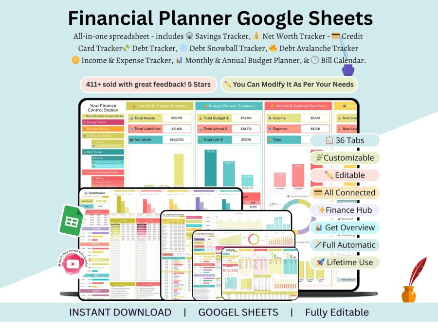 Financial Planner Google Sheets dashboard overview