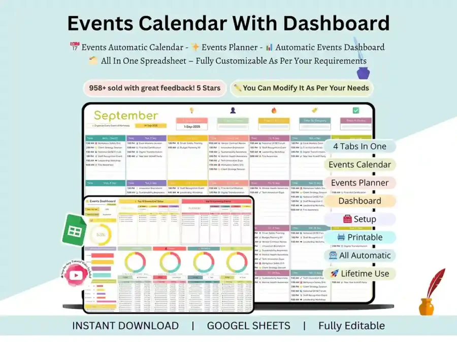 Events calendar Google Sheets settings tab