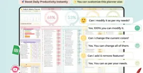 Digital planner daily task section in Google Sheets