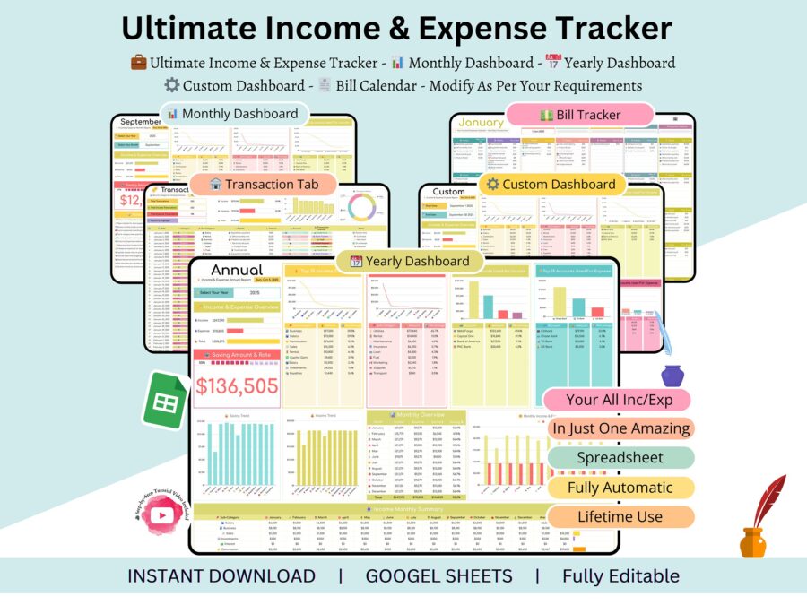 income and expense tracker - business expense tracker - budget template - bill tracker - spending tracker - income and expense spreadsheet