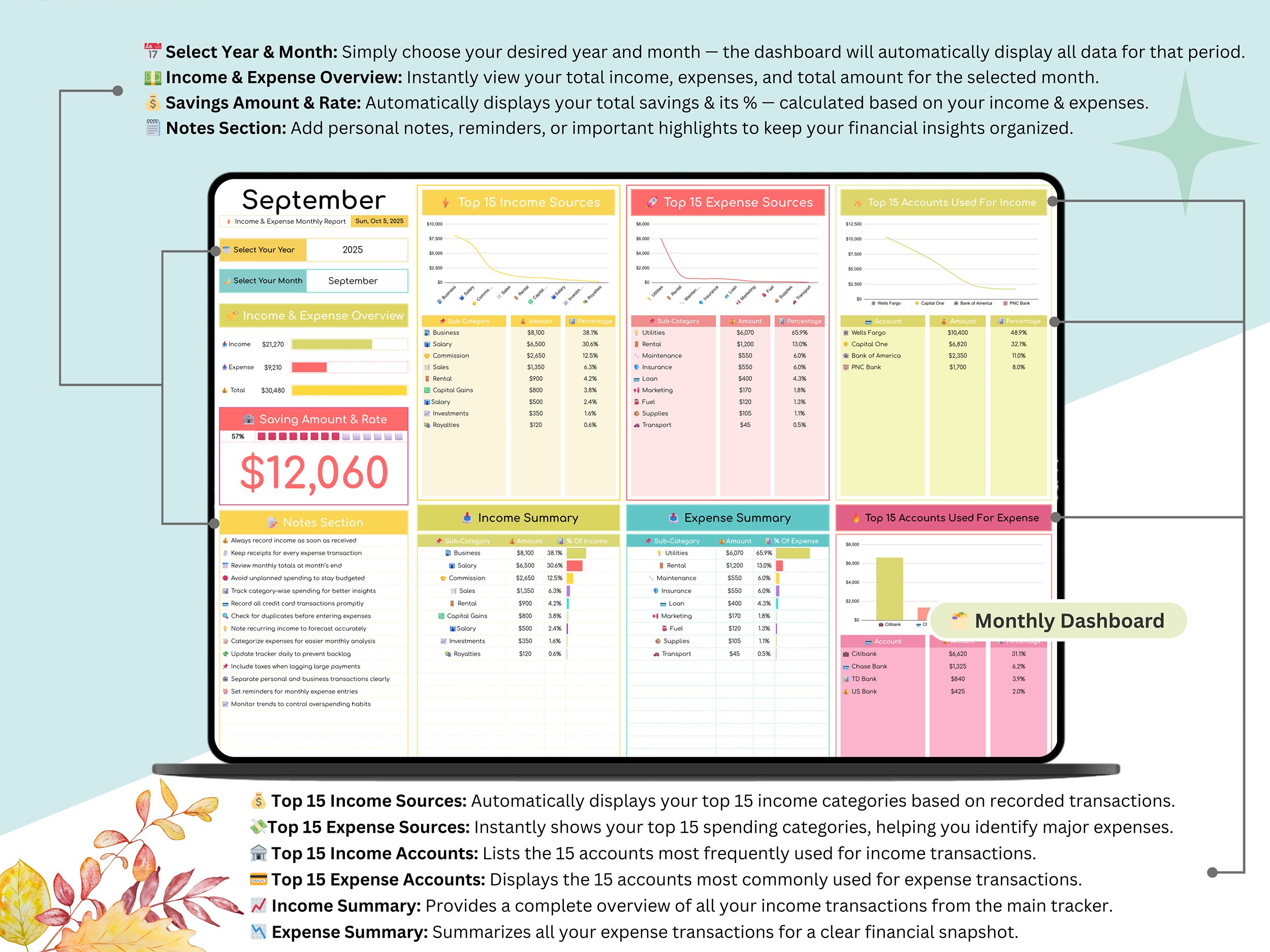 Financial Planner Google Sheets – Budget & Debt Tracker 15 Printable calendar view of daily income and expense logs