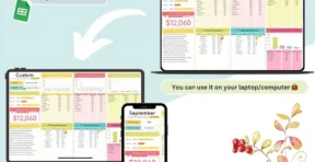 Mobile view of the income and expense tracker google sheets template on a phone screen