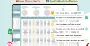 Issue tracking spreadsheet showing resolution status