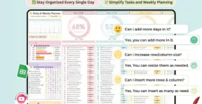 Weekly planner Google Sheets layout with start date selector