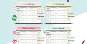 Monthly calendar layout with color-coded task tracker sections