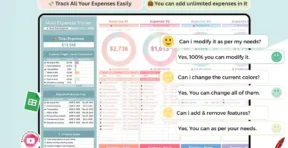 Category breakdown tab in the expense tracker spreadsheet for Google Sheets